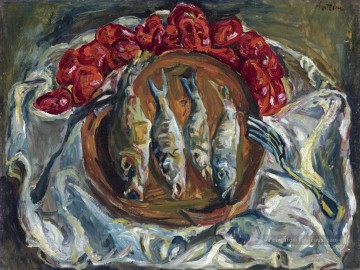 Nature morte impressionnisme œuvres - poisson et tomates 1924 Chaim Soutine nature morte impressionniste